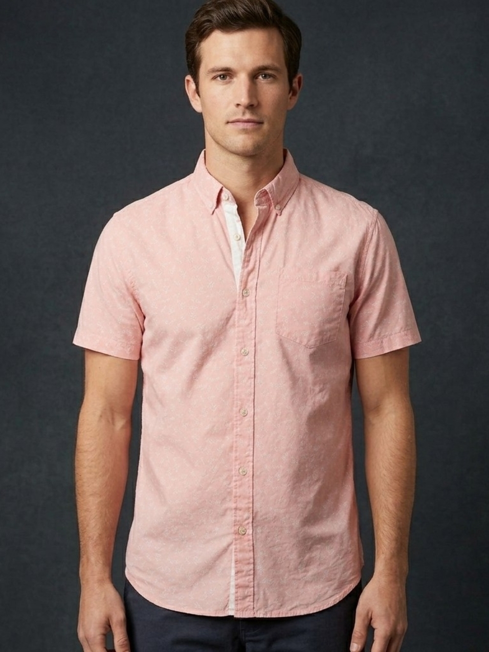 International Report Pink Floral Cotton Shirt L Short Sleeve Button Down Resort